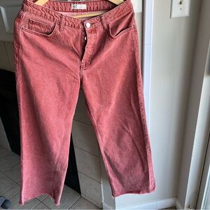 Nwot Zara HIGH WAIST - WIDE LEG - FULL LENGTH Denim pants red-pink color size 8